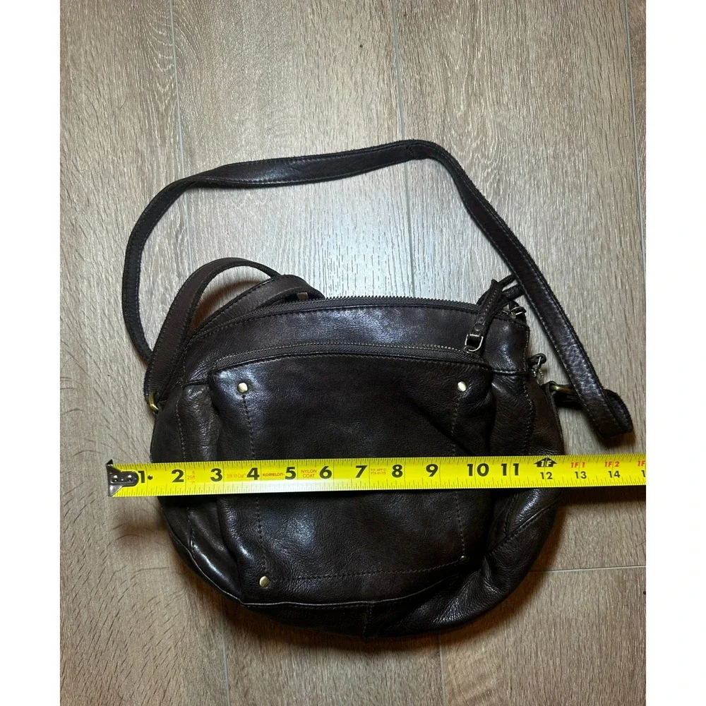 Marta Ponti Portugal Brown Leather Crossbody Bag Multi Zip Organizer Purse
